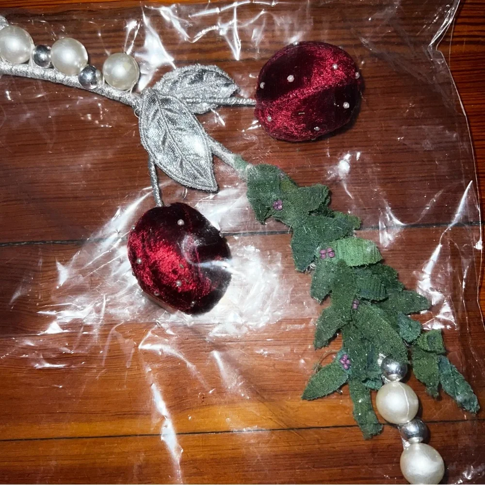 ANTHROPOLOGIE Pearl Velvet Cherry Wreath